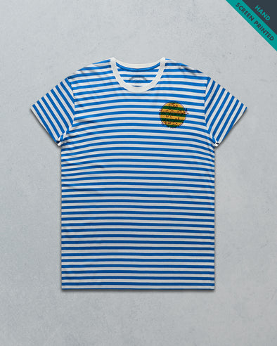 Shines // Women's Striped Tee - White & Mid Blue