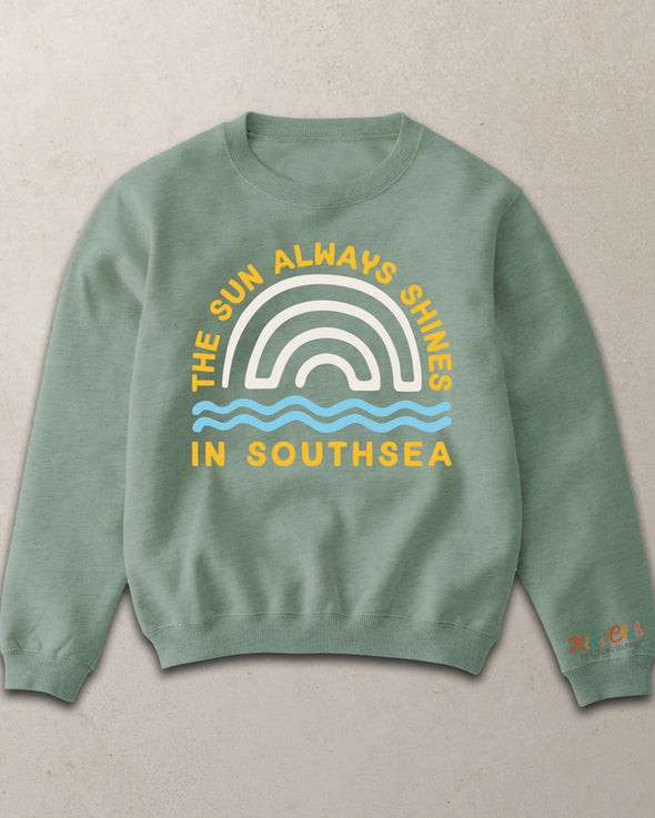 The Sun Always Shines In Southsea // Toddler Kids Unisex Sweatshirt - Dusty Green