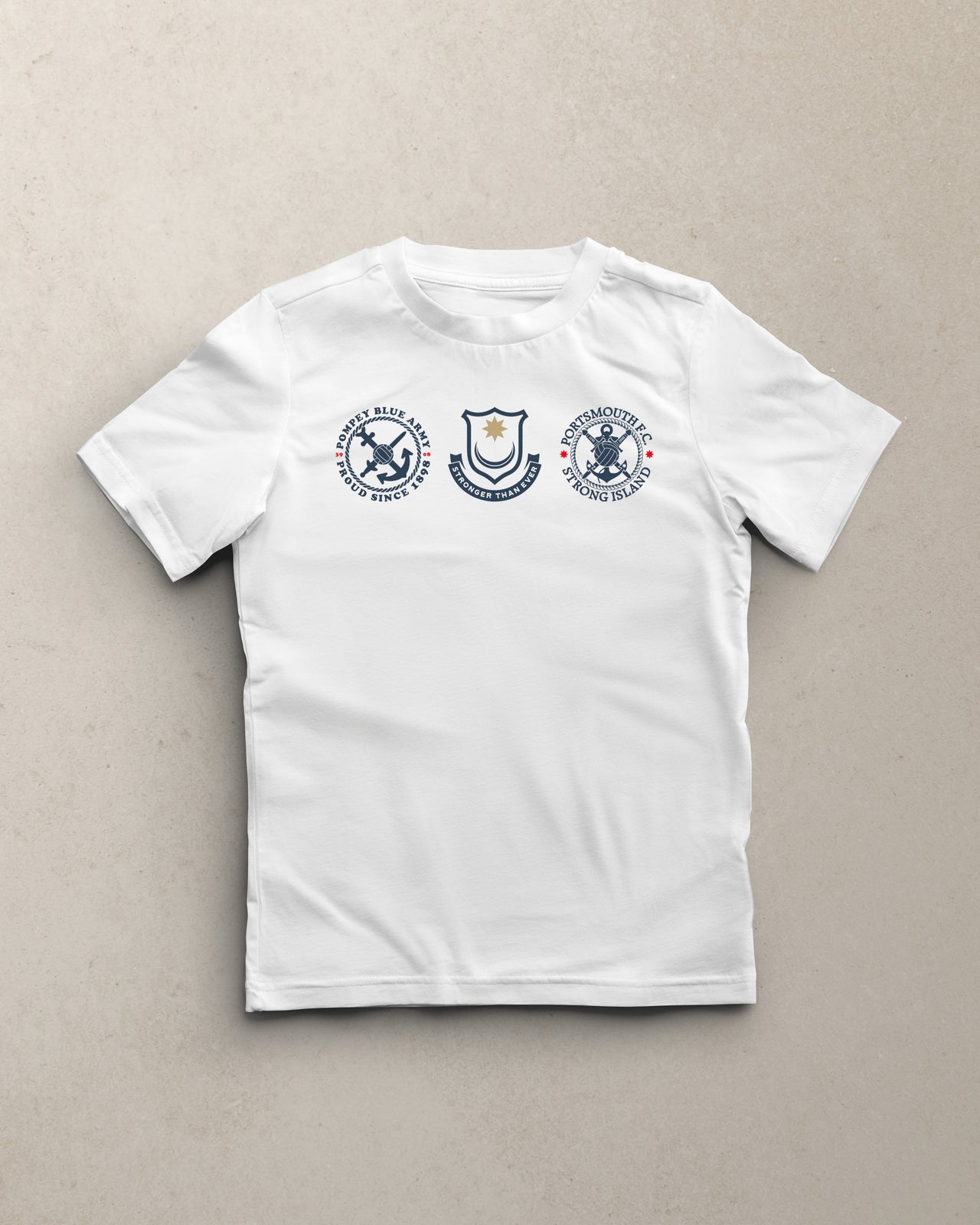 Pompey PFC // Kids Unisex Tee - White, Navy, Gold & Red